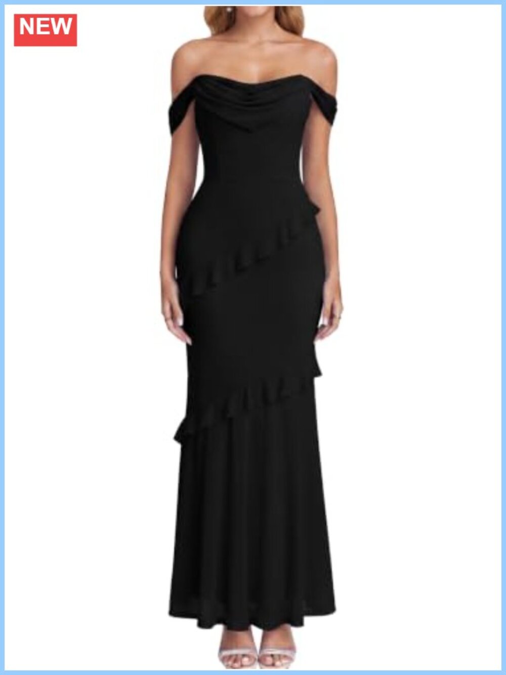 Off Shoulder Ruffle Bodycon Maxi Formal Wedding Guest Dress